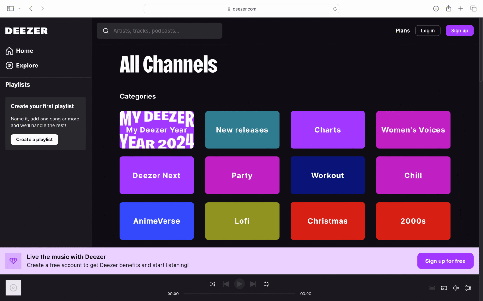Image of the music page of the old Deezer website.